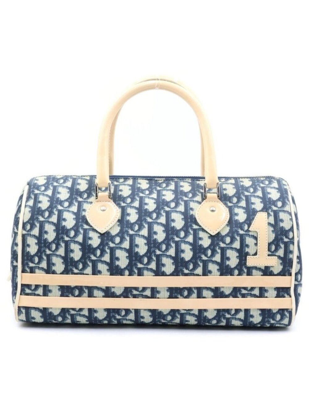 Dior Trotter Mini Boston Bag Navy Ivory Patent